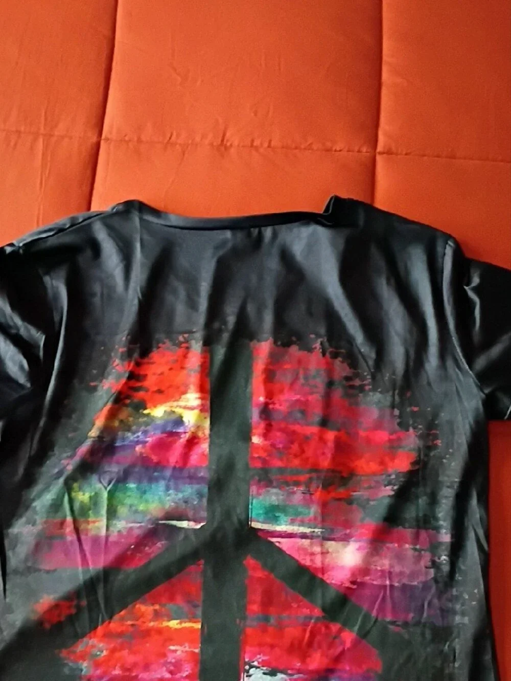 Peace Graphic V-Neck T-Shirt - Black with Multicolor Print